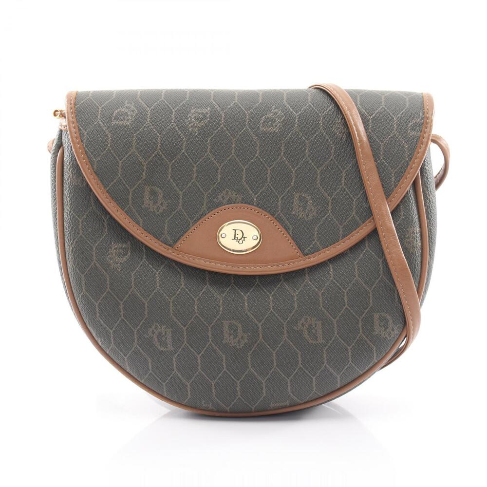 Christian Dior Honeycomb Shoulder Bag Canvas Leather Khaki Green Brown